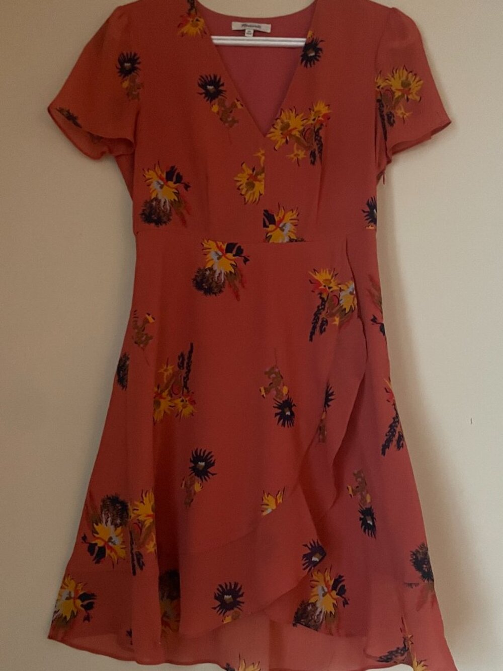 Madewell Coral Floral Wrap Dress